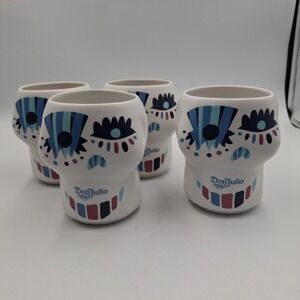 Don Julio Sugar Skull Mug Set 4 Blue Day of the Dead Tequila Cups Claudio Limon